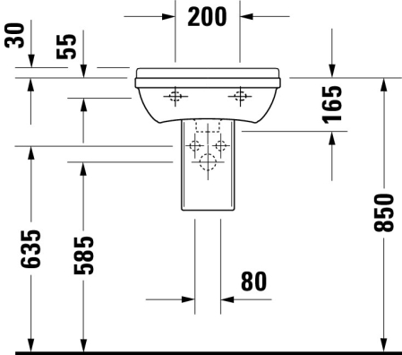 Lavoar Duravit 0750450000, Starck 3, montaj pe perete, preaplin, zona montaj interior, elemente fixare ascunse, alb [3]