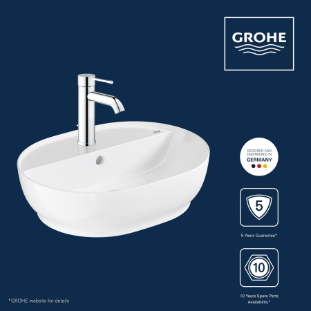 Lavoar Grohe 103566SH00, Essence, pe blat, 50 x 40 cm, cu preaplin, AquaCEramic, HyperClean, alb [33]