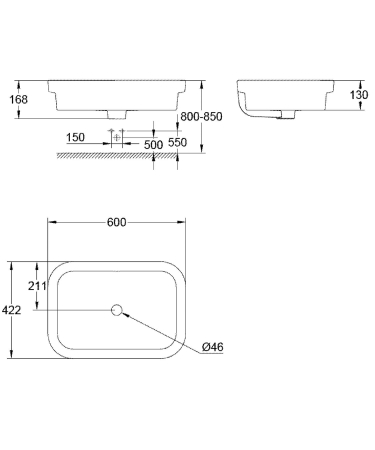 Lavoar Grohe 39124001, 168 mm, 422 mm, 600 mm, 1 cuve, suprafata antiaderent, in blat, fara nr orificii baterie, Alb [2]
