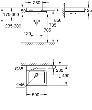 Lavoar Grohe 3947400H, Cube Ceramic, pe blat/pe perete, 500 x 490 mm, PureGuard, alb [7]