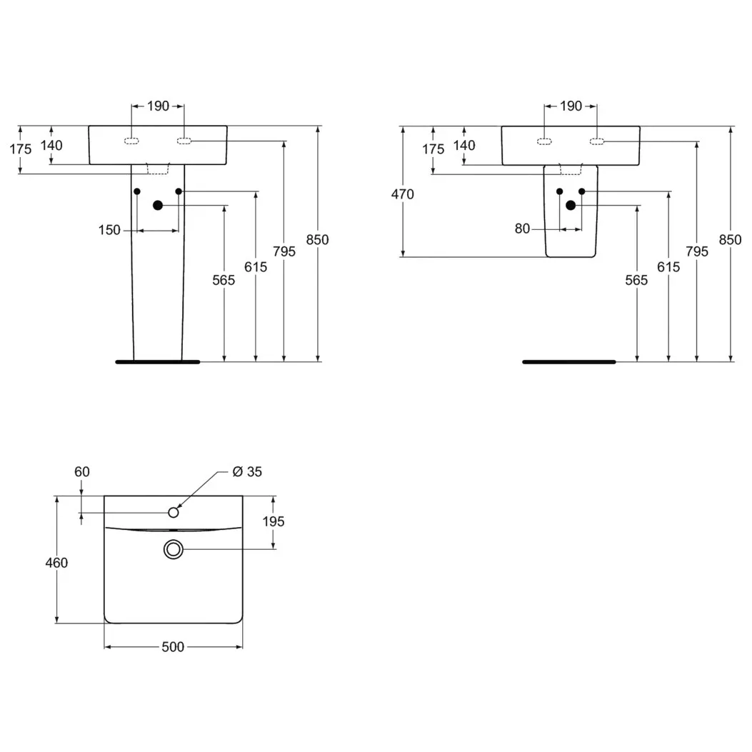 Lavoar Ideal Standard Connect Cube, montare pe perete, 500 x 460 mm, alb, E788401 [6]