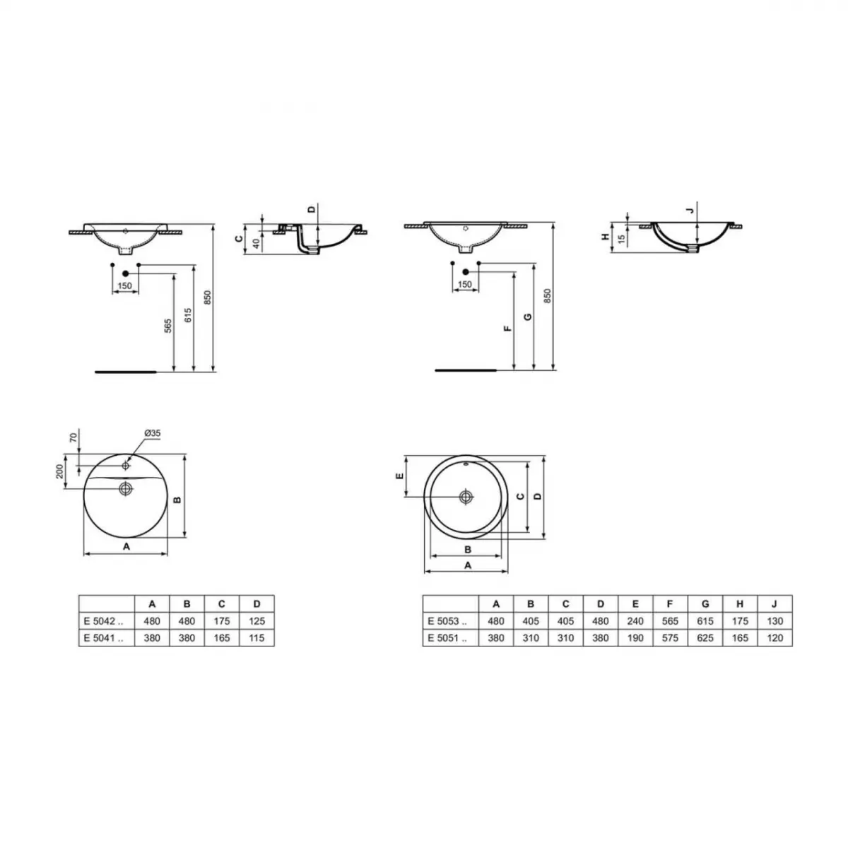Lavoar Ideal standard Connect, incastrat, 480 mm, alb, E506201 [1]