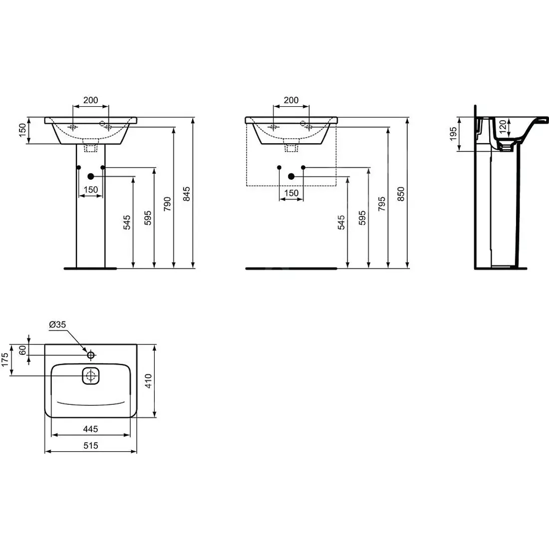Lavoar Ideal Standard Tonic II, montare pe perete, 520 x 410 mm, alb, K086801 [2]