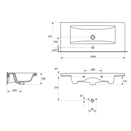 Lavoar incastrat alb 100 cm, dreptunghiular, Cersanit Como [2]