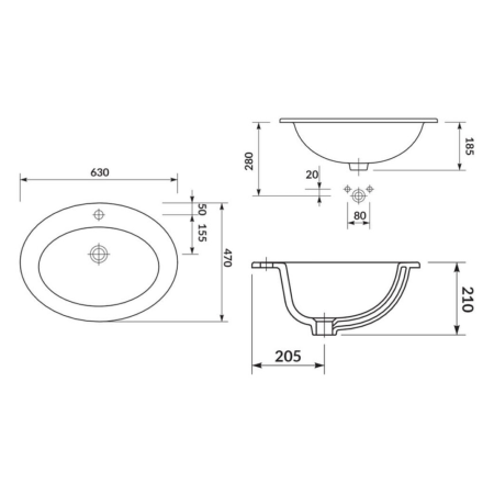 Lavoar incastrat alb 63 cm, oval, Cersanit Gamma [2]