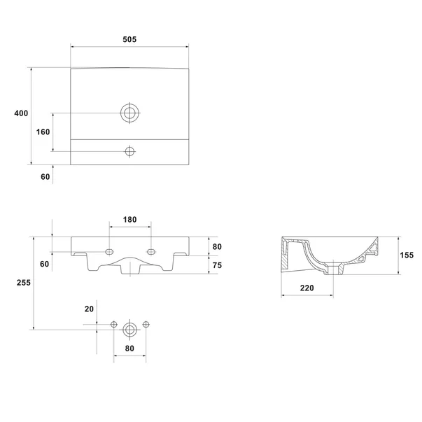 Lavoar incastrat patrat alb mat Cersanit Larga Rocklite 50 cm [1]