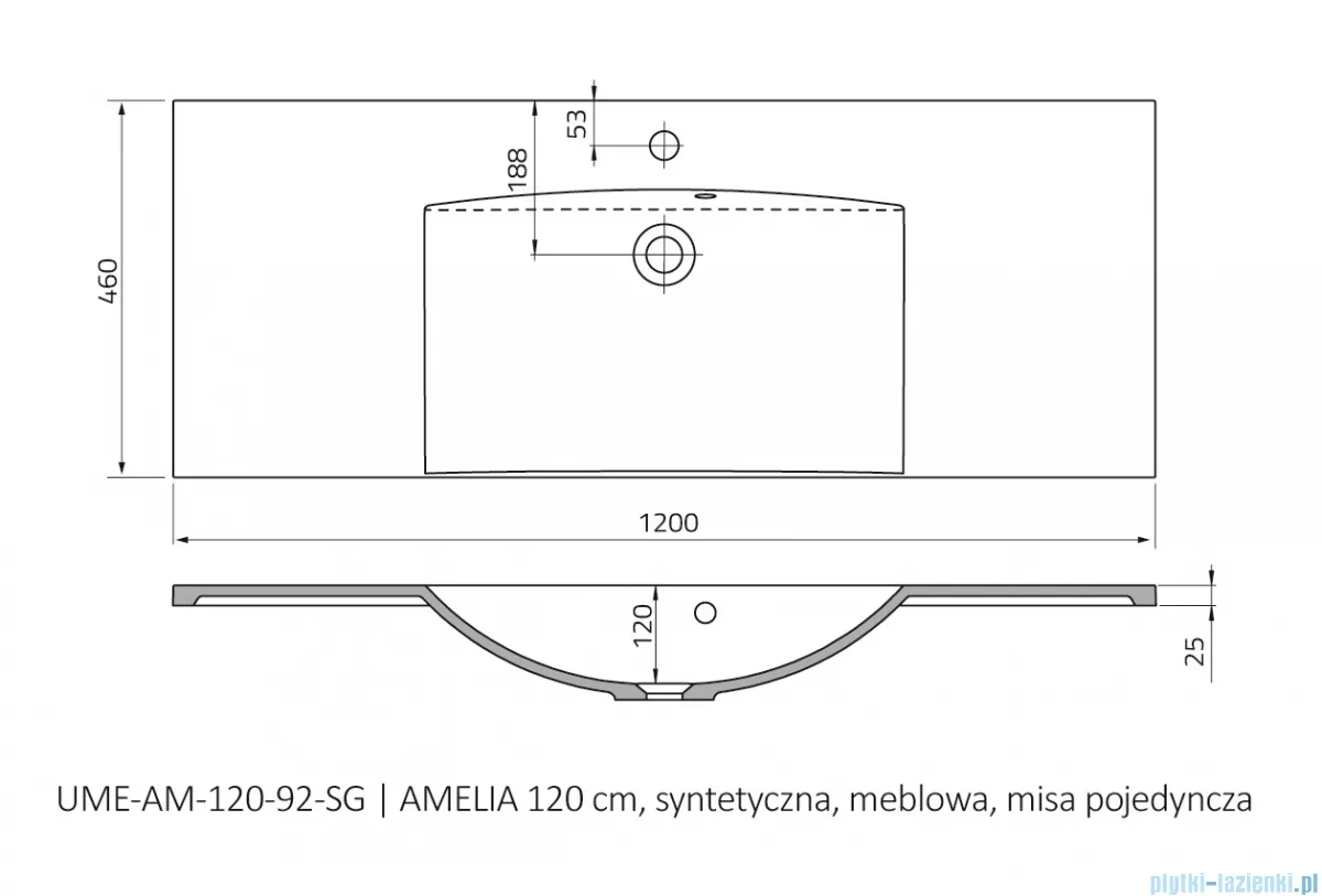 Lavoar Oristo Amelia UME-AM-120-92-C, 1200 x 460 mm, montare pe masca, preaplin, marmura compozita, alb [1]