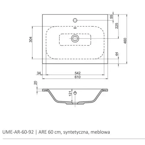 Lavoar Oristo Are, pe mobilier, 61 x 46 cm, alb, UME-AR-60-92 [2]