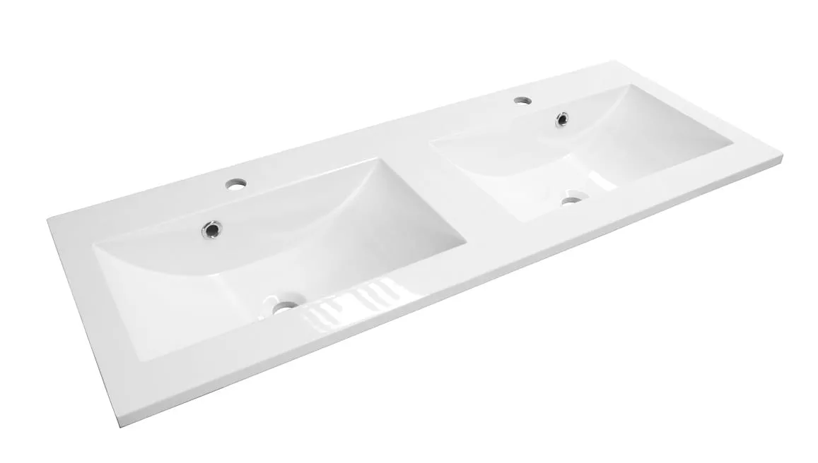 Lavoare incastrate - Lavoar Oristo Opera UME-SI-120-92-D, 1200 x 450 mm, montare pe masca, 2 cuve, preaplin, marmura compozita, alb