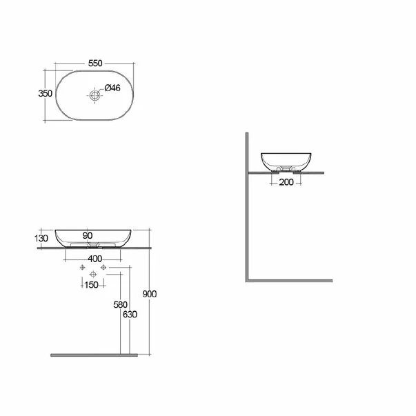 Lavoar oval negru mat Rak Feeling 55x35 cm [1]
