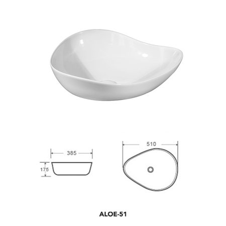 Lavoar pe blat, Fluminia, Aloe-51, amorf, 51 x 40 cm, alb [6]