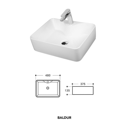 Lavoar pe blat Fluminia, Baldur, dreptunghiular, 48x37cm, alb [2]