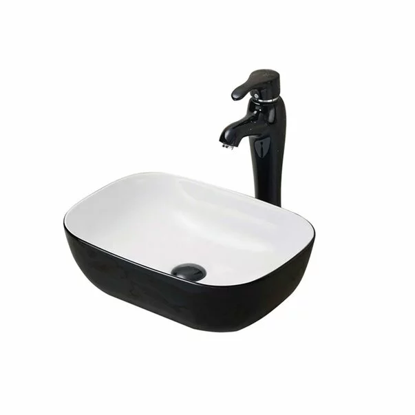 Pe blat - Lavoar pe blat Fluminia Crius alb negru dreptunghiular 46.5x33.5 cm