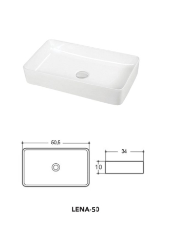 Lavoar pe blat Fluminia, Lena 50, dreptunghiular, 50 x 34 cm, alb [1]