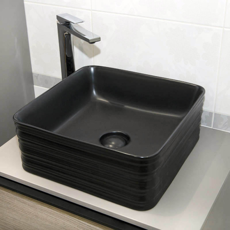 Lavoar pe blat, Fluminia, My Black Box, patrat, 39 x 39 cm, cu ventil, negru mat [7]