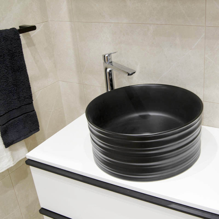 Lavoar pe blat, Fluminia, My Black Circle, rotund, diametru 41 cm, cu ventil, negru mat [5]