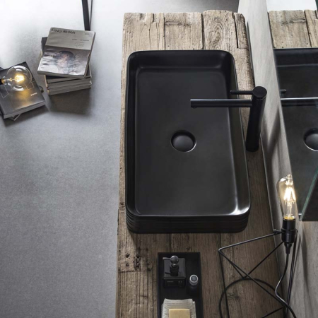 Lavoar pe blat, Fluminia, My Black Square, dreptunghiular, 67.5 x39 cm, cu ventil, negru mat [2]