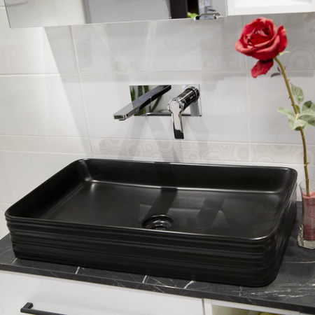 Lavoar pe blat, Fluminia, My Black Square, dreptunghiular, 67.5 x39 cm, cu ventil, negru mat [6]