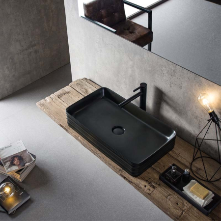 Lavoar pe blat, Fluminia, My Black Square, dreptunghiular, 67.5 x39 cm, cu ventil, negru mat [1]