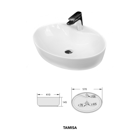Lavoar pe blat Fluminia, Tamisa, oval, 57 x 41 cm, alb [2]