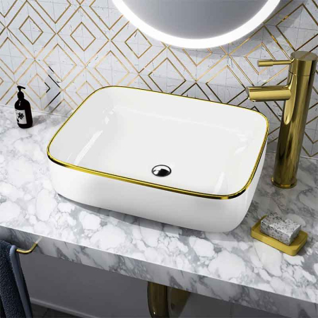 Lavoar pe blat Spectrum, Castor Gold Line, dreptunghiular, alb-auriu lucios [1]