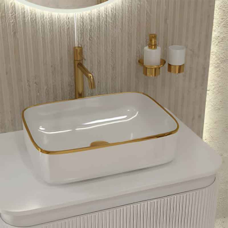 Lavoar pe blat Spectrum, Castor Gold Line, dreptunghiular, alb-auriu lucios [2]