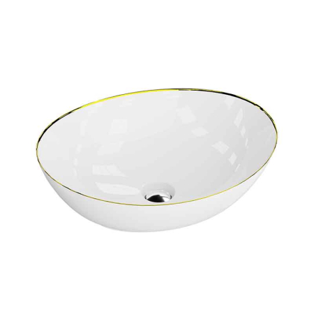 Lavoare - Lavoar pe blat Spectrum, Finta Gold Line, oval, alb-auriu