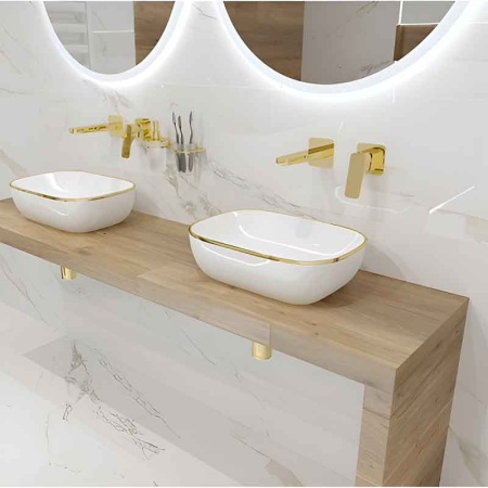 Lavoar pe blat Spectrum, Gineta Gold Line, dreptunghiular, alb-auriu [2]