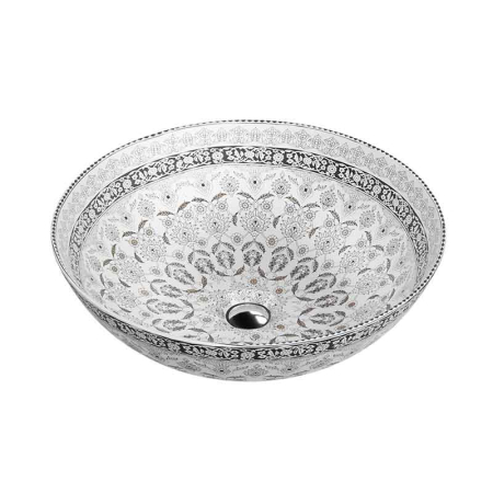 Lavoare - Lavoar pe blat Spectrum, Moana Folk, rotund, alb cu model folk