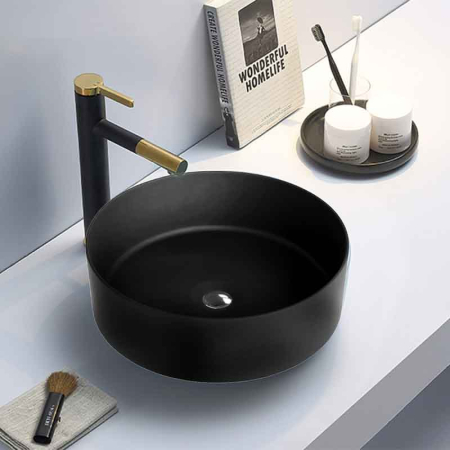 Lavoar pe blat Spectrum, Rosina Black, rotund, negru mat [1]