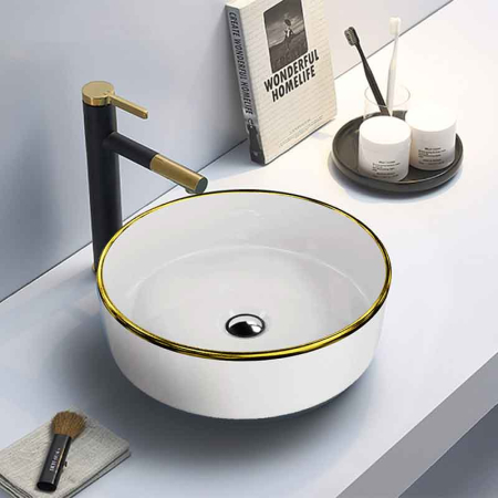 Lavoar pe blat Spectrum, Rosina Gold Line, rotund, alb-auriu [1]