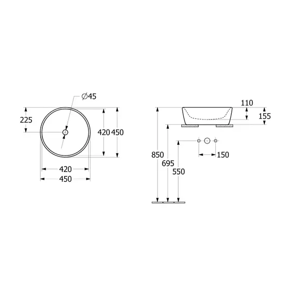 Lavoar pe blat Villeroy&Boch Architectura rotund finisaj alb lucios 45 cm [7]