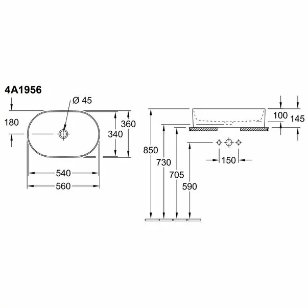 Lavoar pe blat Villeroy&Boch Collaro oval 56x36 cm [4]