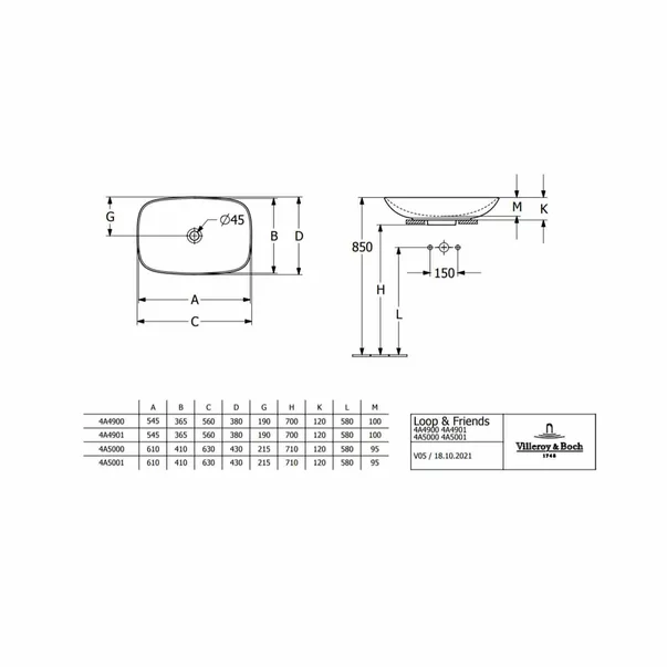 Lavoar pe blat Villeroy&Boch Loop&Friends dreptunghiular alb 62 cm [1]