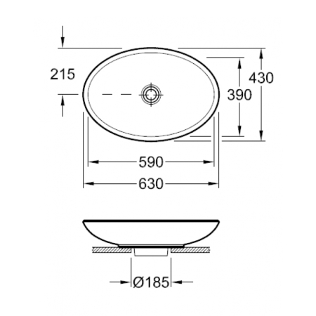 Lavoar pe blat Villeroy & Boch, Loop & Friends, oval, 63 cm, cu preaplin, alb [1]