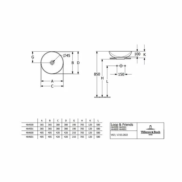Lavoar pe blat Villeroy&Boch Loop&Friends rotund 42 cm alb [1]