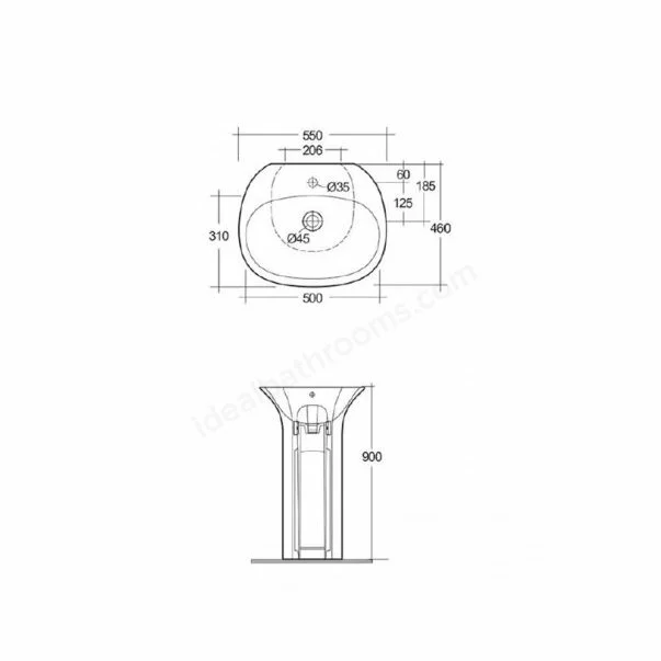Lavoar pe pardoseala Rak Sensation cu orificiu baterie 55x46 cm [1]