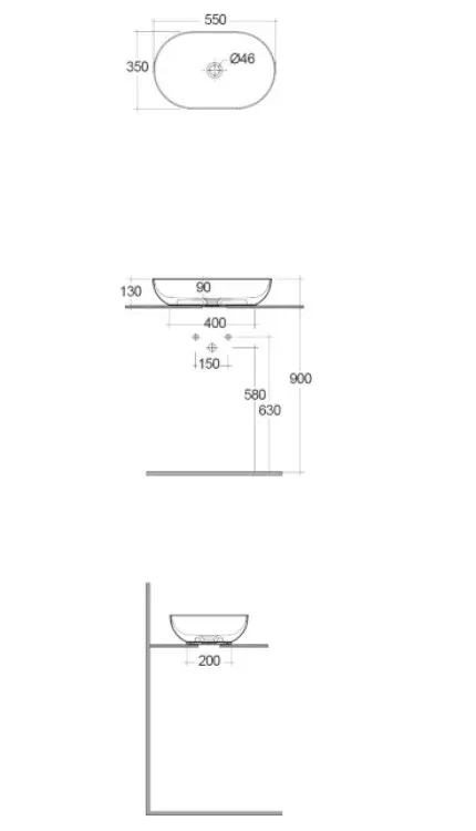 Lavoar Rak Ceramics Batu, pe blat, 55 x 35 cm, mat, bej, BATCT5500621A [1]