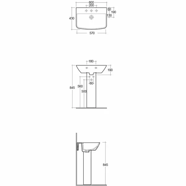 Lavoar Rak Ceramics Summit, montare pe perete, 600 x 430 mm, alb, SUWB00001 [1]