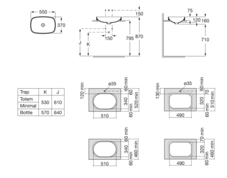 Lavoar Roca A327504640, 550 mm, 370 mm, 160 mm, 1 cuve, suprafata antiaderent, in blat, interior zona montaj, Antracit [1]