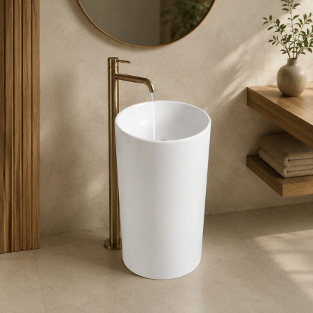 Lavoar stativ Fluminia Athos New, cilindric, h83cm, fara orificiu baterie, ceramica, alb [1]