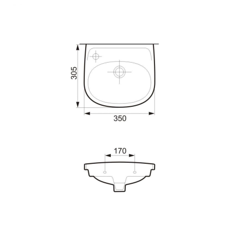 Lavoar suspendat alb 35 cm, asimetric, Cersanit Roma [2]