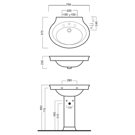 Lavoar suspendat, Hatria, Dolcevita, oval, 75 cm, alb [1]