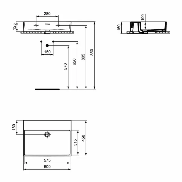Lavoar suspendat Ideal Standard Atelier Extra alb lucios 60 cm cu orificiu preaplin [2]