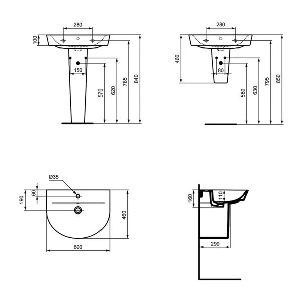 Lavoar suspendat Ideal Standard Connect Air Arc 60 cm alb lucios [4]