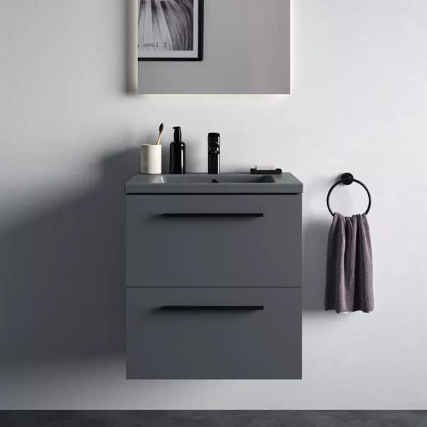 Lavoar suspendat Ideal Standard i.life B gri lucios 61 cm cu orificiu baterie si preaplin [5]