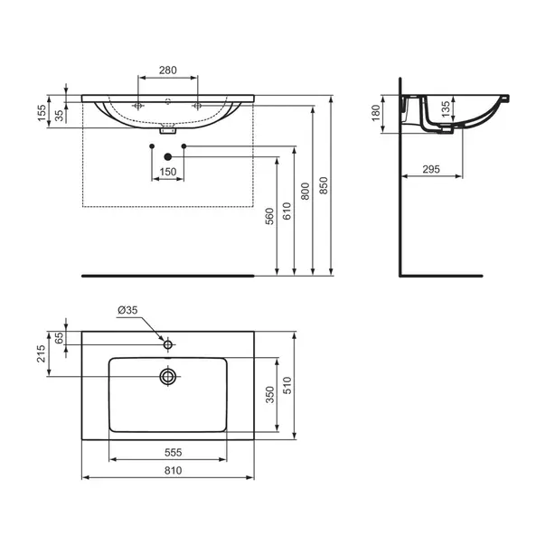 Lavoar suspendat Ideal Standard i.life B gri lucios 81 cm cu orificiu baterie si preaplin [11]