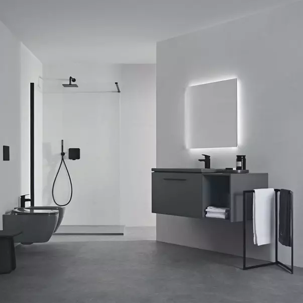 Lavoar suspendat Ideal Standard i.life B gri lucios 81 cm cu orificiu baterie si preaplin [4]