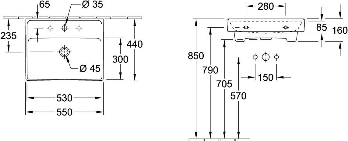 Lavoar Villeroy & Boch Collaro, montare pe perete/mobilier, 550 x 440 mm, alb, 4A335501 [3]
