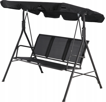 Leagan balansoar gradina 3 locuri, textilene rezistent intemperii, baldachin reglabil poliester 140g/m2, cadru otel, max 260 kg, negru [3]